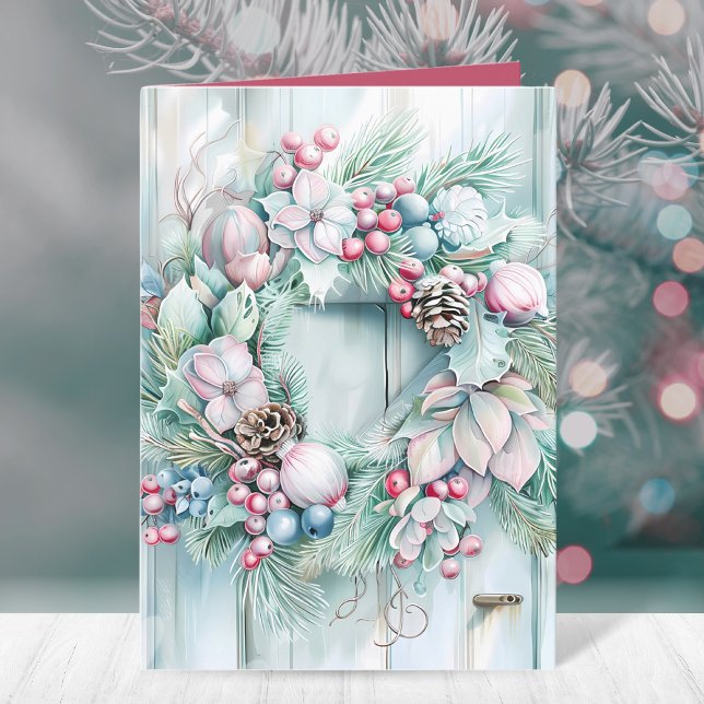 Tarjeta Festiva Elegante Floral Holly Berry Navidades Wreath (Subido por el creador)