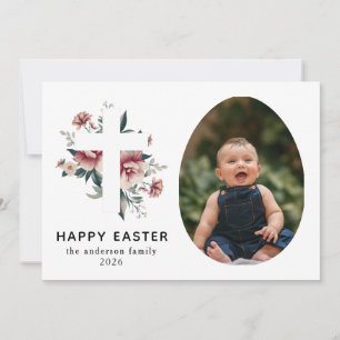 Tarjeta Festiva Elegante Floral Moderna y Cruz Feliz Pascua Foto