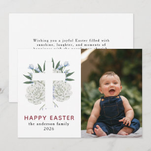 Tarjeta Festiva Elegante Floral Moderna y Cruz Feliz Pascua Foto