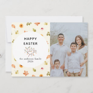 Tarjeta Festiva Elegante Floral Moderno Foto Familiar Feliz Pascua