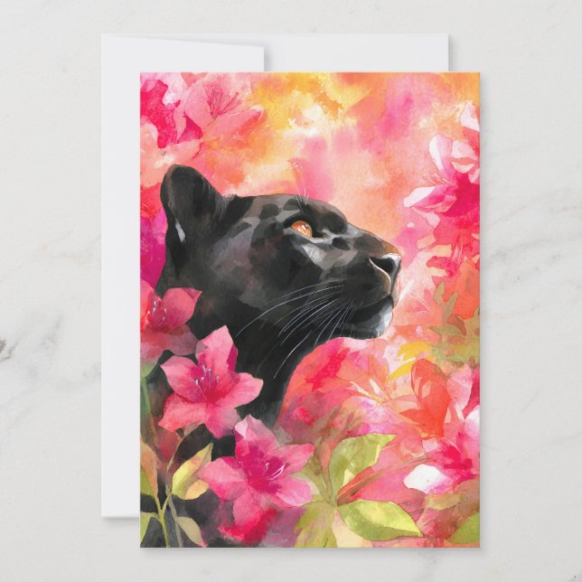 Tarjeta Festiva Elegante floreciente Floral Wild Panther Negro (Anverso)