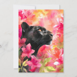 Tarjeta Festiva Elegante floreciente Floral Wild Panther Negro