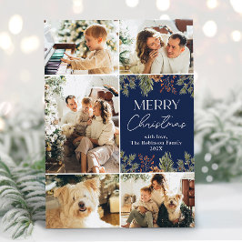 Tarjeta Festiva Elegante Foliage azul 5 Navidades de fotografía