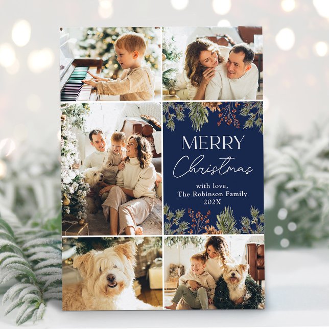 Tarjeta Festiva Elegante Foliage azul 5 Navidades de fotografía (Subido por el creador)