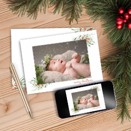 Tarjeta Festiva Elegante Foliage Berries Merry marco navideño