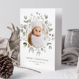 Tarjeta Festiva Elegante Foliage de Invierno y foto de Snowberries