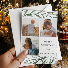 Tarjeta Festiva Elegante Foliage Verde Dorado Confetti acuarela