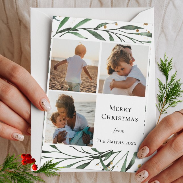 Tarjeta Festiva Elegante Foliage Verde Dorado Confetti acuarela (Subido por el creador)