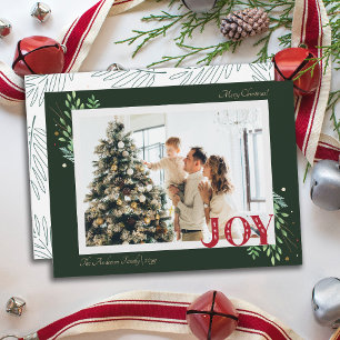 Tarjeta Festiva Elegante Foliage Xmas Joy Family Photo Greet