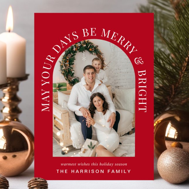 Tarjeta Festiva Elegante foto arca mora Navidades rojos brillantes (Share the love and warmth of the holiday season with this personalized photo Christmas card)
