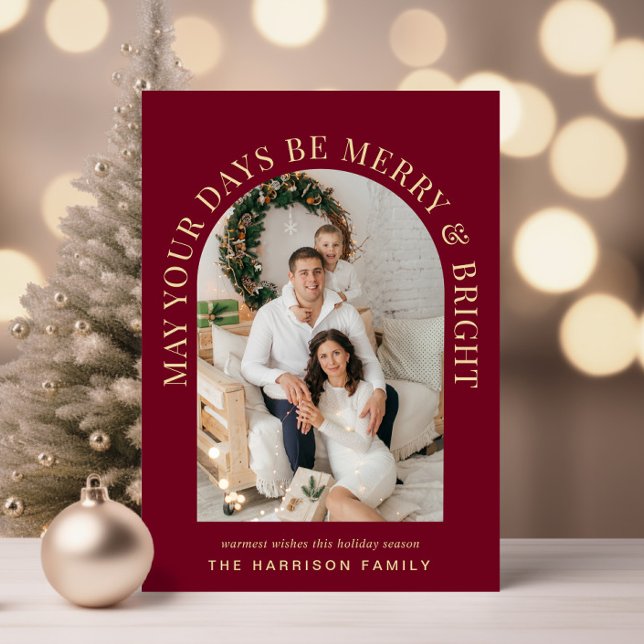 Tarjeta Festiva Elegante foto arcaica, brillantes Navidades de Bor (Share the love and warmth of the season with an elegant arch photo Christmas card)