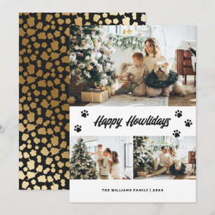 Tarjeta Festiva Elegante foto Black and Gold Happy Howlidays