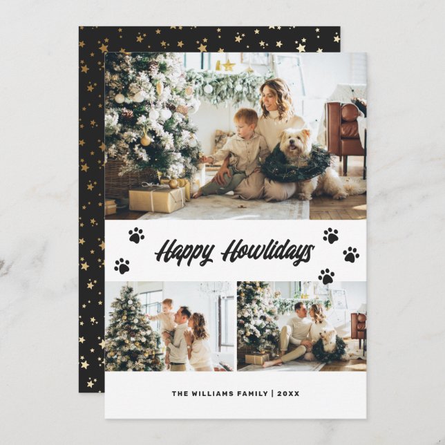 Tarjeta Festiva Elegante foto Black and Gold Happy Howlidays (Anverso / Reverso)