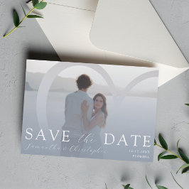 Tarjeta Festiva Elegante foto Boda Corazón de Azul Polvoriento y P