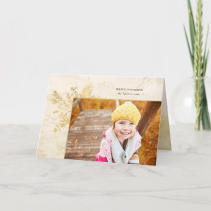 Tarjeta Festiva Elegante foto botánica de Navidades de oro