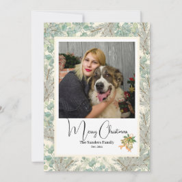 Tarjeta Festiva Elegante foto botánica Navidades vtg Champagne