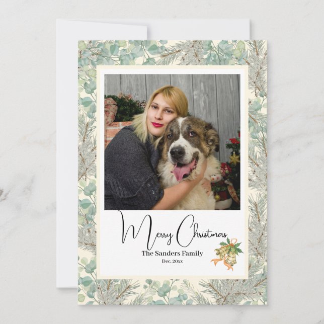 Tarjeta Festiva Elegante foto botánica Navidades vtg Champagne (Anverso)