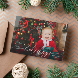 Tarjeta Festiva Elegante Foto con Letra Roja Minimalista