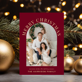 Tarjeta Festiva Elegante foto de arca navideña de Feliz Borgoña