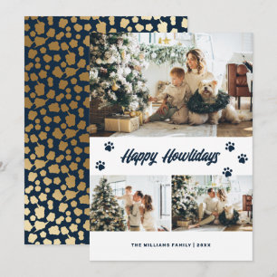 Tarjeta Festiva Elegante foto de Blue Gold Happy Howlidays