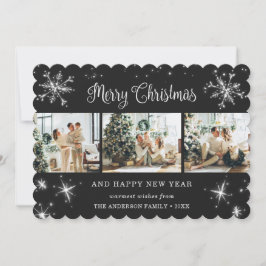 Tarjeta Festiva Elegante foto de copo de nieve con papel negro