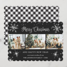 Tarjeta Festiva Elegante foto de copo de nieve con papel negro