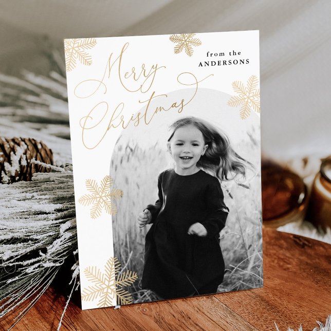 Tarjeta Festiva Elegante foto de copos de nieve dorados 2 (Subido por el creador)