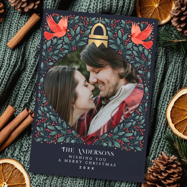 Tarjeta Festiva Elegante foto de follaje del cardenal de arte folc (Subido por el creador)