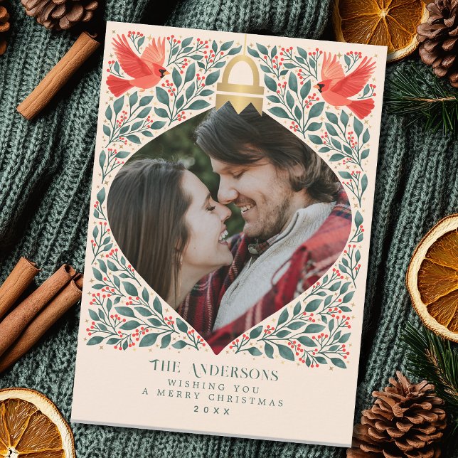 Tarjeta Festiva Elegante foto de follaje del cardenal de arte folc (Subido por el creador)