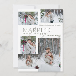 Tarjeta Festiva Elegante foto de Gingham Sage casados y alegres