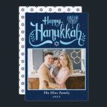 Tarjeta Festiva Elegante foto de Hanukkah azul de la Marina<br><div class="desc">Elegante tarjeta de vacaciones de la Marina Azul Feliz Hanukkah Photo</div>