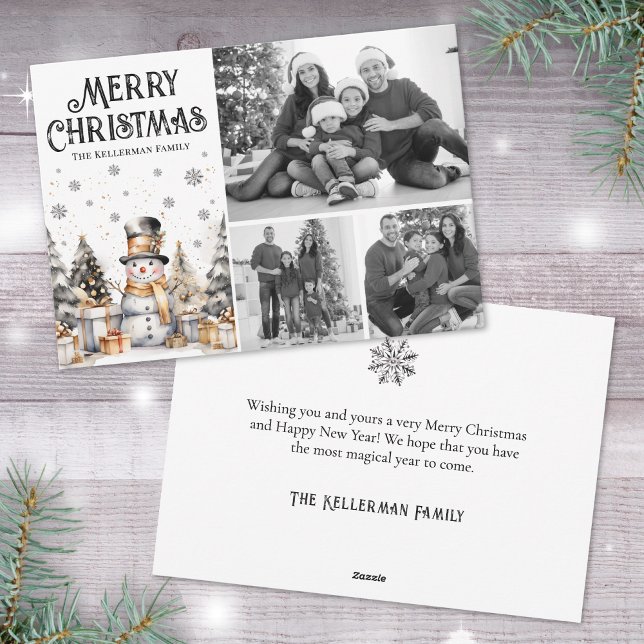 Tarjeta Festiva Elegante foto de invierno blanco negro (Black White Winter Elegant Photo Holiday Card )