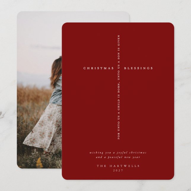 Tarjeta Festiva Elegante foto de la Cruz Roja Oscura de las Escrit (Anverso / Reverso)