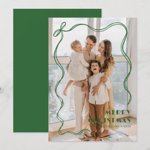 Tarjeta Festiva Elegante foto de la familia Cinta Verde Feliz Navi