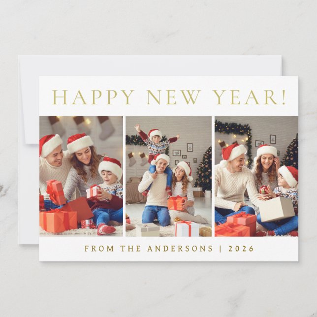 Tarjeta Festiva Elegante foto de la familia de Año Nuevo Feliz (Anverso)