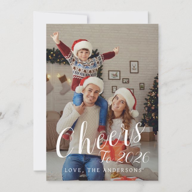 Tarjeta Festiva Elegante foto de la familia de Año Nuevo Feliz (Anverso)
