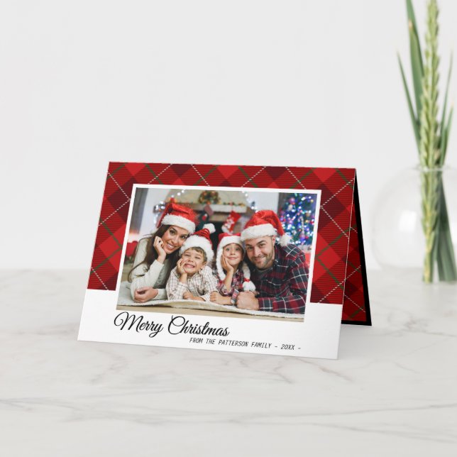 Tarjeta Festiva Elegante foto de la familia de Navidades Tartan Ro (Anverso)