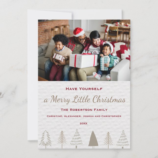 Tarjeta Festiva Elegante foto de la familia Gold Silver Christmas  (Anverso)
