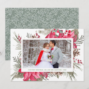 Tarjeta Festiva Elegante foto de la poinsettia roja nuestra primer