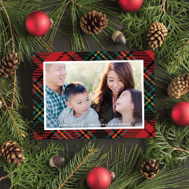 Tarjeta Festiva Elegante foto de marco de Navidades de Tartán Rojo