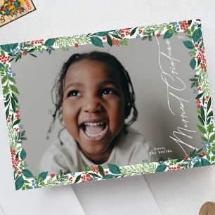 Tarjeta Festiva elegante foto de navidades botánicos de arándano
