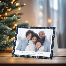Tarjeta Festiva Elegante foto de Navidades de copos de nieve azule