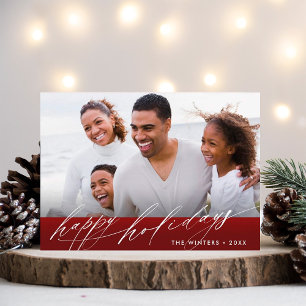 Tarjeta Festiva Elegante foto de Navidades de escritura blanca y r