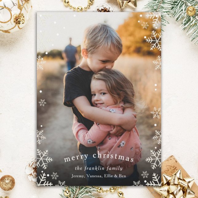 Tarjeta Festiva Elegante foto de Navidades de la frontera de la ni (Subido por el creador)