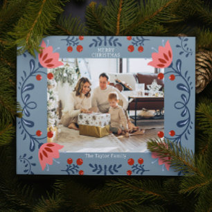 Tarjeta Festiva Elegante foto de Navidades de marco floral