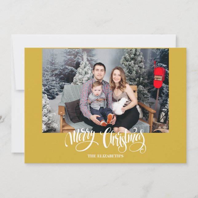 Tarjeta Festiva Elegante foto de Navidades de oro modernos (Anverso)