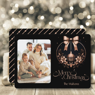 Tarjeta Festiva Elegante foto de Navidades de oro negros y Rosas