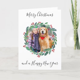 Tarjeta Festiva Elegante foto de Navidades de Wreath en la vegetac