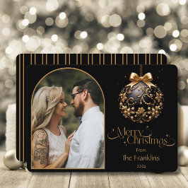 Tarjeta Festiva Elegante foto de Navidades negros y de oro