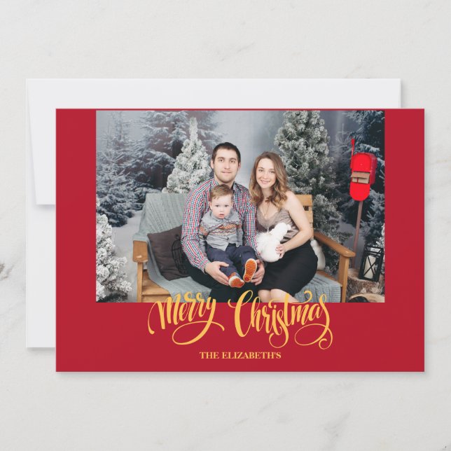 Tarjeta Festiva Elegante foto de Navidades rojos modernos (Anverso)
